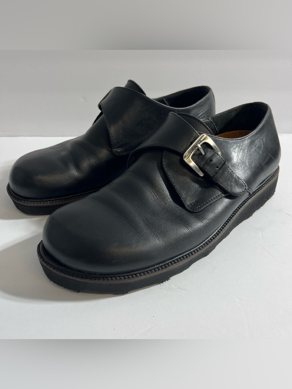 Birkenstocks / Footprints Black Leather Monk Strap Shoes